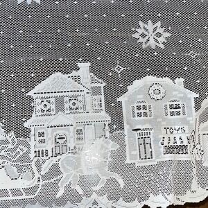 Vintage Lace Christmas Winter table runner snowflakes church steeple toys snow